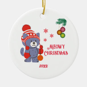 Fun Meowy Weihnachten Niedlich Cat Frohe Weihnacht Keramik Ornament