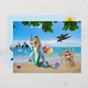 Fun Mermaid auf der Beach Birthday PostCard Postkarte
