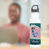 Fun Mermaid in Deep Aqua in einer rosa Muschel Edelstahlflasche