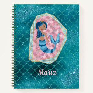 Fun Mermaid in Deep Aqua in einer rosa Muschel Notizblock