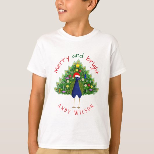 Fun Merry and Bright Christmas Tree Peacock T-Shirt (Vorderseite)