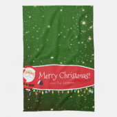 Fun Merry Christmas Santa Last Name Red and Green Geschirrtuch (Vertikal)