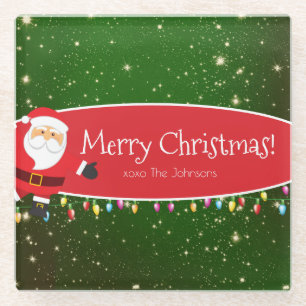 Fun Merry Christmas Santa Last Name Red and Green Glasuntersetzer