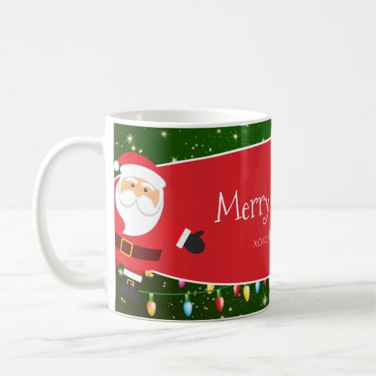 Fun Merry Christmas Santa Last Name Red and Green Kaffeetasse (Links)