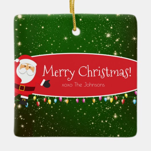 Fun Merry Christmas Santa Last Name Red and Green Keramikornament (Vorderseite)