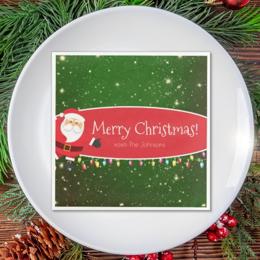 Fun Merry Christmas Santa Last Name Red and Green Serviette