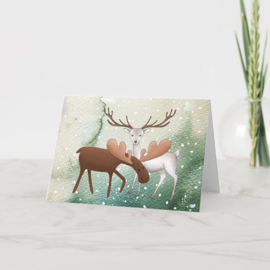 Fun Merry Christmoose Happy New Deer Feiertagskarte (Vorderseite)
