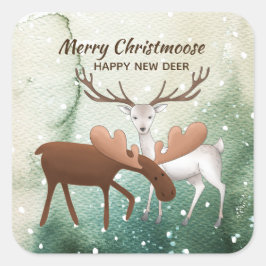 Fun Merry Christmoose Happy New Deer Quadratischer Aufkleber