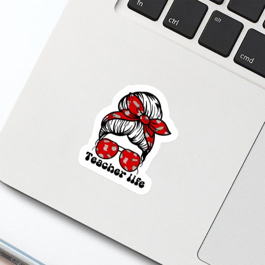 Fun Messy Bun Teacher School Red Aufkleber