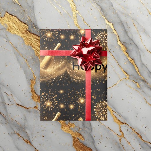 Fun Midnight Gold Champagne Dreams Happy New Year Geschenkpapier