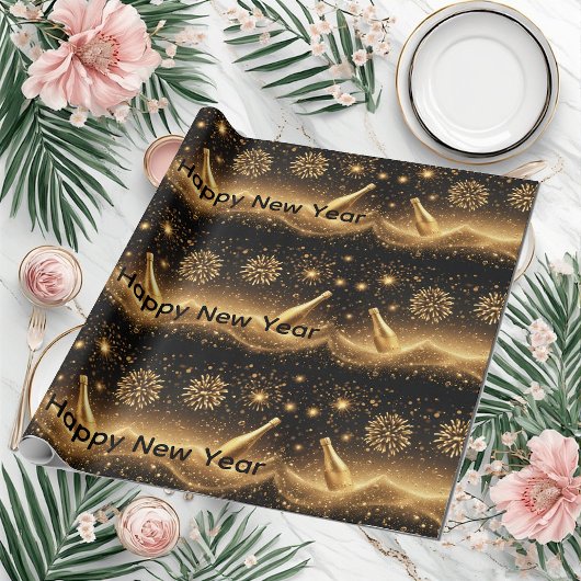 Fun Midnight Gold Champagne Dreams Happy New Year Geschenkpapier