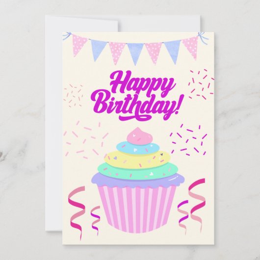 Fun Minimalistisch Happy Birthday Cupcake Card Einladung (Vorderseite)