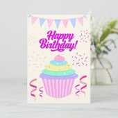 Fun Minimalistisch Happy Birthday Cupcake Card Einladung (Stehend Vorderseite)