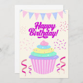 Fun Minimalistisch Happy Birthday Cupcake Card Einladung (Vorne/Hinten)