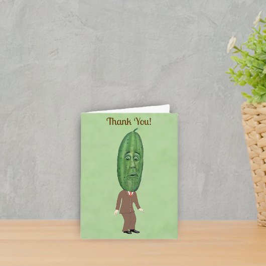 Fun Mister Pickle Head Man Brown Anzug auf Green Dankeskarte