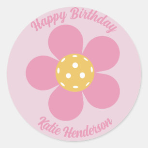 Fun Mod Retro Pickleball Blume Personalisiert Runder Aufkleber