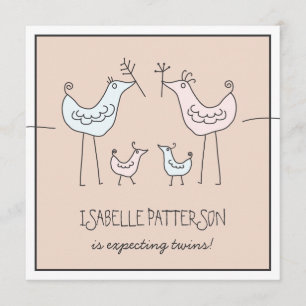 Fun Modern Birds Twin Baby Dusche Einladung
