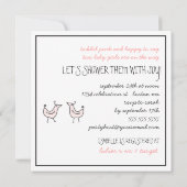 Fun Modern Birds Twin Baby Girl Dusche Einladung (Rückseite)