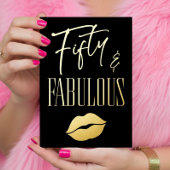 Fun Modern Black Fifty Fabulous Lips Birthday Folieneinladung