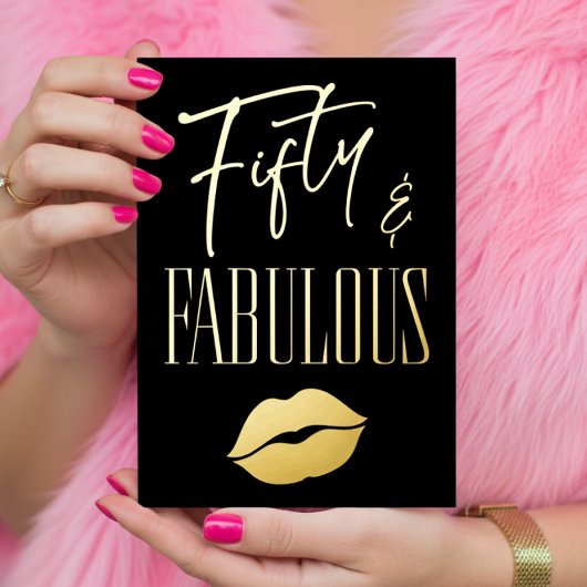 Fun Modern Black Fifty Fabulous Lips Birthday Folieneinladung