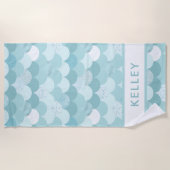 Fun Modern Blue Green Mermaid Scale Muster Strandtuch (Vorderseite)