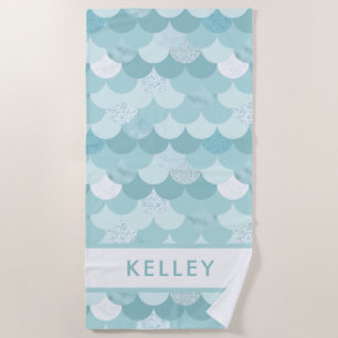 Fun Modern Blue Green Mermaid Scale Muster Strandtuch