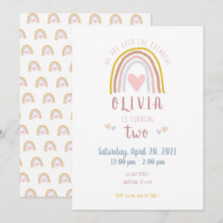 Fun Modern Boho Rainbow Heart 2. Geburtstag Einladung