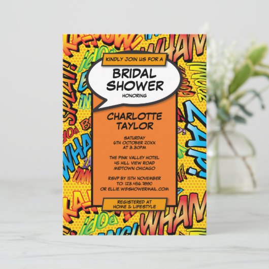 Fun Modern Brautparty Comic Buch Einladung (Stehend Vorderseite)