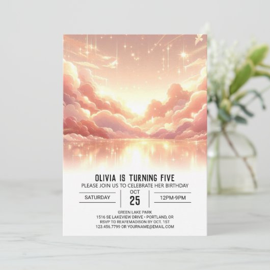 Fun Modern Celestial Digital Birthday Einladung (Stehend Vorderseite)