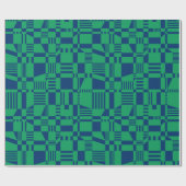 Fun Modern Checkered Blue & Green Wrapping Paper Geschenkpapier (Flach)