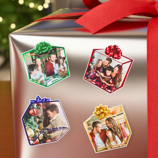Fun Modern Christmas Present Family Photo Custom Aufkleber