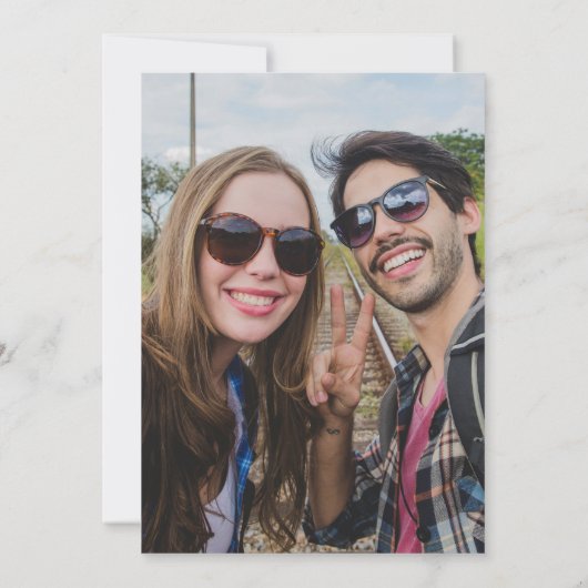 Fun Modern Comic Buchen Foto Hochzeit Save The Date (Rückseite)