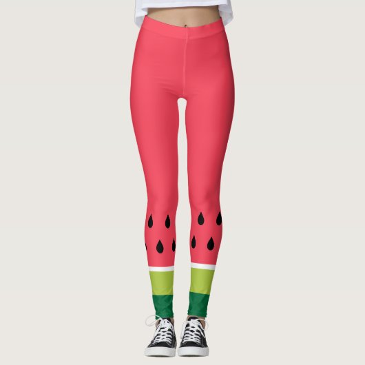 Fun Modern Coral Pink Green Watermelon Melon Leggings (Vorderseite)