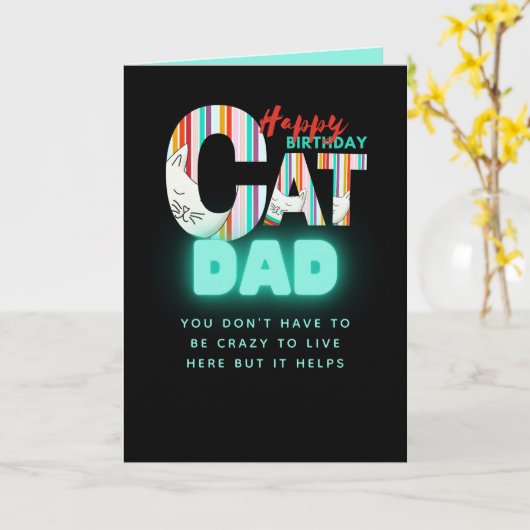 Fun Modern Crazy Cat VATER Personalisiert Geburtst Karte (Gelbe Blume)