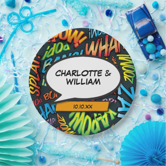 Fun Modern Designer Typografisches Comic Buch Pappteller (Party)