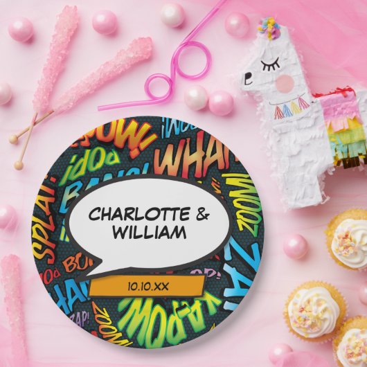 Fun Modern Designer Typografisches Comic Buch Pappteller (Party)