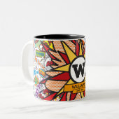 Fun Modern Family Name Monogram Comic Book Zweifarbige Tasse (Vorderseite Links)