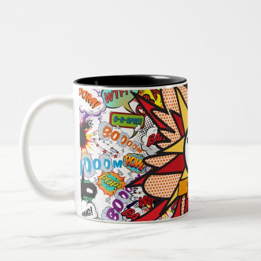 Fun Modern Family Name Monogram Comic Book Zweifarbige Tasse (Links)
