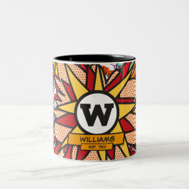 Fun Modern Family Name Monogram Comic Book Zweifarbige Tasse