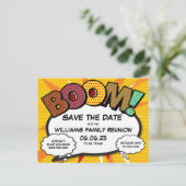 Fun Modern Family Wiedersehen Party Save the Date Ankündigungspostkarte (Stehend Vorderseite)