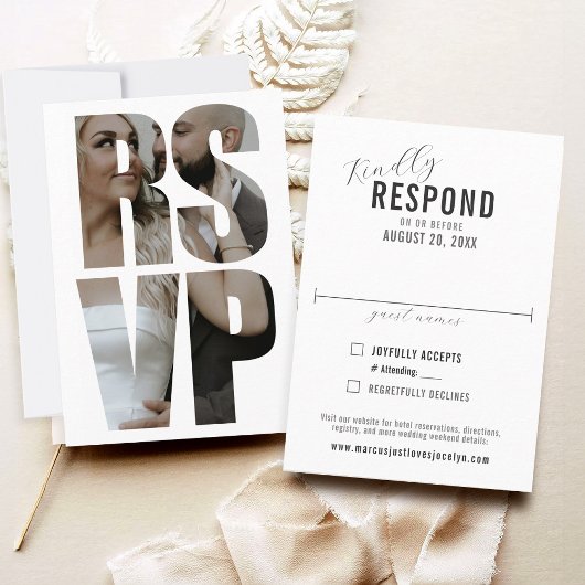 Fun Modern Foto Words Wedding Formal RSVP Card Karte