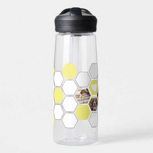 Fun Modern Geometric Yellow Heart Paw Dog Fotos Trinkflasche (Vorne)