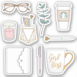 Fun Modern Girl Boss Kaffee White Planner Stickers Aufkleber