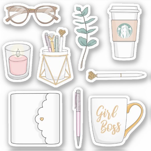Fun Modern Girl Boss Kaffee White Planner Stickers Aufkleber (Vorderseite)
