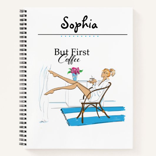 Fun Modern Girly But First Coffee Notizblock (Vorderseite)