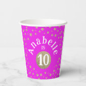 Fun Modern Girly Pink Gold Glitzer Stars Geburtsta Pappbecher (Rückseite)