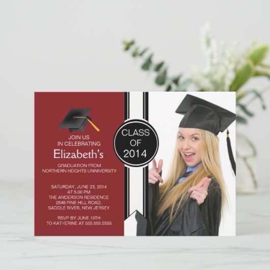 Fun Modern Graduate Foto Graduate Party Einladung (Stehend Vorderseite)