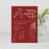 Fun & Modern Handgezeichnetes Rot & Weiß Weihnacht Einladung (Stehend Vorderseite)