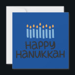 Fun Modern "Happy Hanukkah" Flat Card<br><div class="desc">Beautiful blues & fun typography in this modern Hanukkah Flat Card with backside message "Peace,  love & light" 
Dimensions: 5.25" x 5.25"
High-quality,  full-color,  full-bleed printing
Print on both sides for no additional cost
Paper is easy to write on and won't smudge
Made and printed in the USA</div>