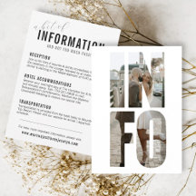 Fun Modern INFO Foto Words Wedding Details Card